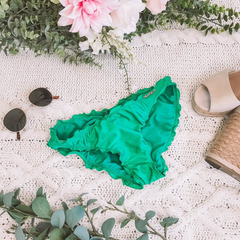 Seafolly Green Ruffled Hem Bikini Bottoms XS NWT
